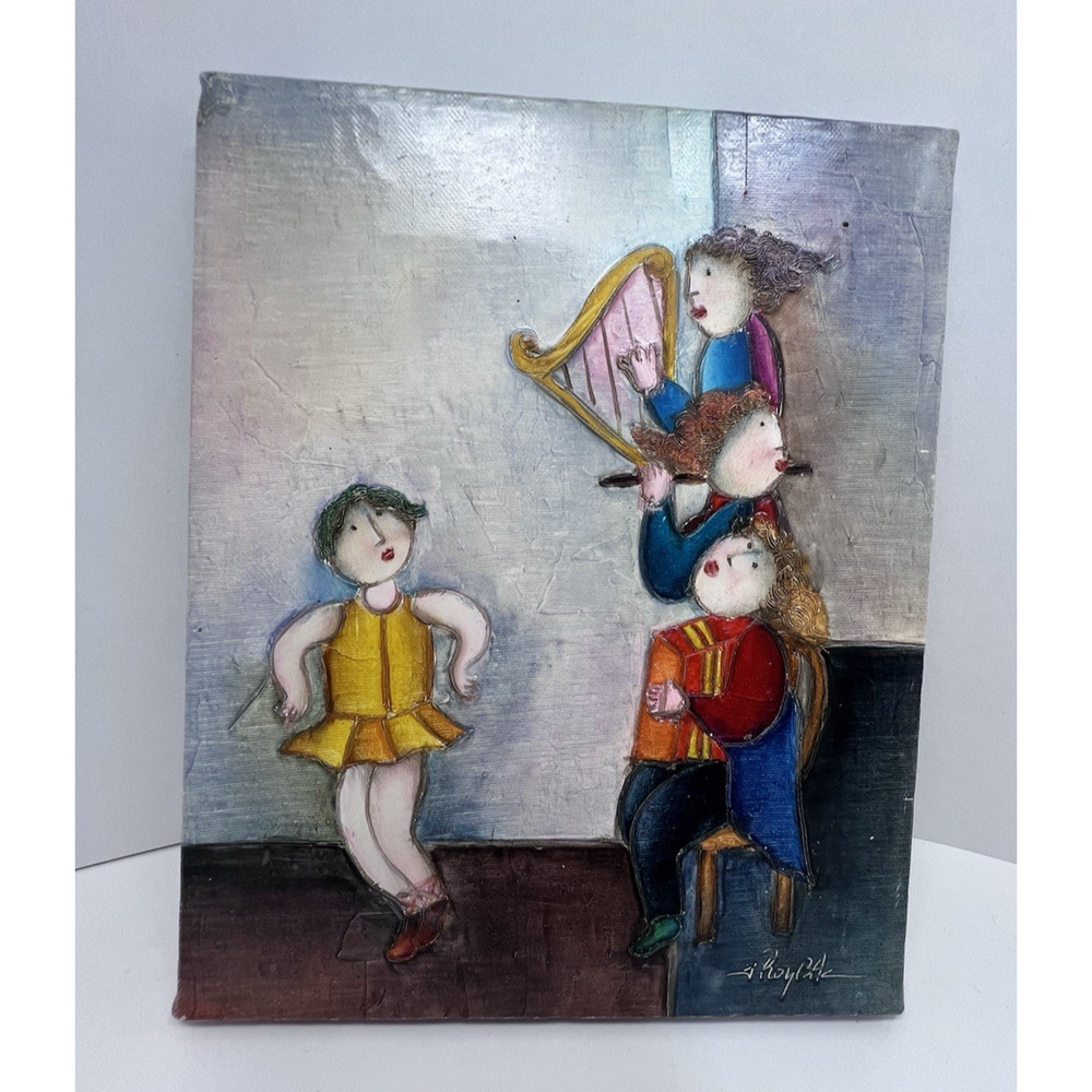 J. Roybal Original Canvas Oil Painting 3 Musicians Dancer 8"x10" Signed